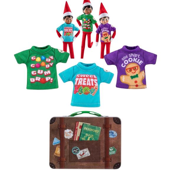 NEW Elf On The Shelf Graphic T-Shirt SET (3) T-Shirts + Tin Suitcase For Elves! - Picture 1 of 8